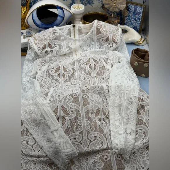 🆕 BRONX & BANCO 🧿 NWOT Casey White Lace Long Sleeve Mini Dress, Sz XS / US 2 - Picture 11 of 16